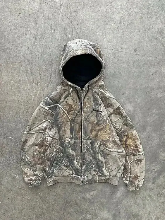 High Street Hip Hop túlméretezett terepszínű kapucnis pulóverek Y2K Retro kapucnis férfi nyomtatott álcázó mintás pulóverek_voghion.com