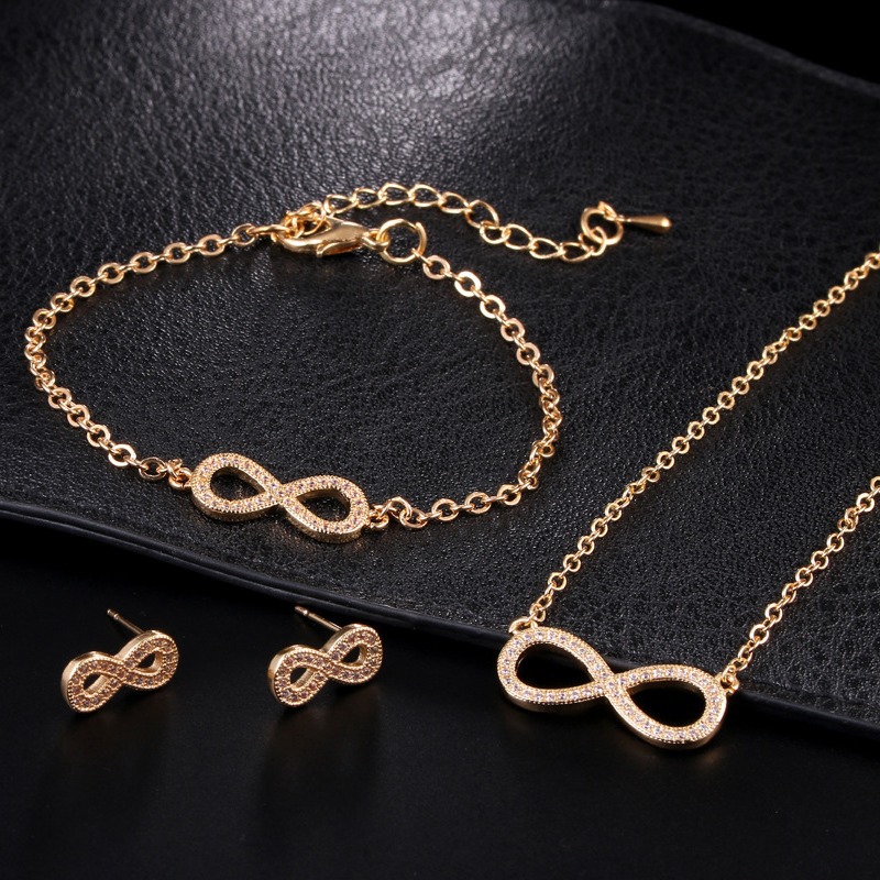 3PCS Jewellery Sets for Women Elegant Infinity Symbol Bracelet Earrings Studs Adjustable Necklace Set with Cubic Zirconia
