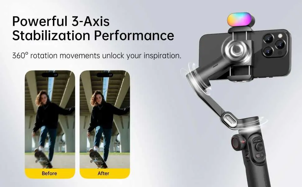 AOCHUAN Smart XE Kit Gimbal Stabilizer For Smartphone IPhone Video Recording Magnetic Fill Light 3-Axis Foldable Android_voghion.com