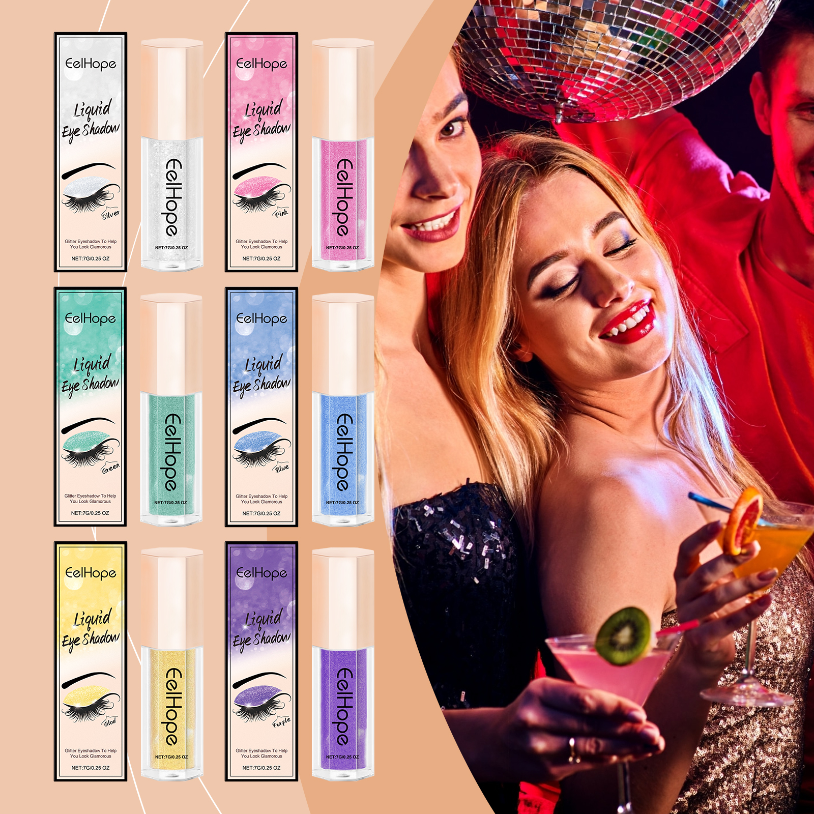 Eelhope Flydende Glitter Øjenskygge Langtidsholdbar Shimmer Højglans Let Blend Daglig Brug Øjenmakeup_voghion.com