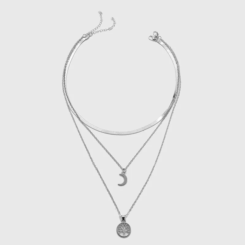 Collane Sterling Sier Triplo strato Collana Luna Pendente Choker Festa Compleanno Regalo Donna Moda Gioielli 230426_voghion.com