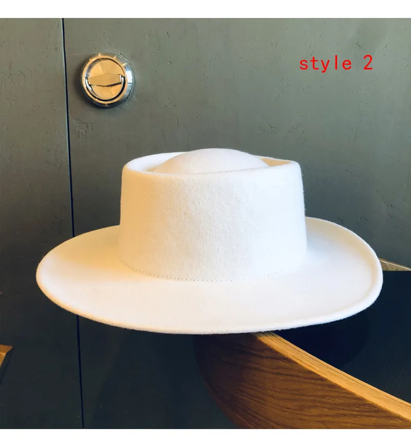 Berete toamna și iarna albe biserică nuntă pălării Fedora pentru femei retro elegant plat top concav bazin ecvestru capac_voghion.com