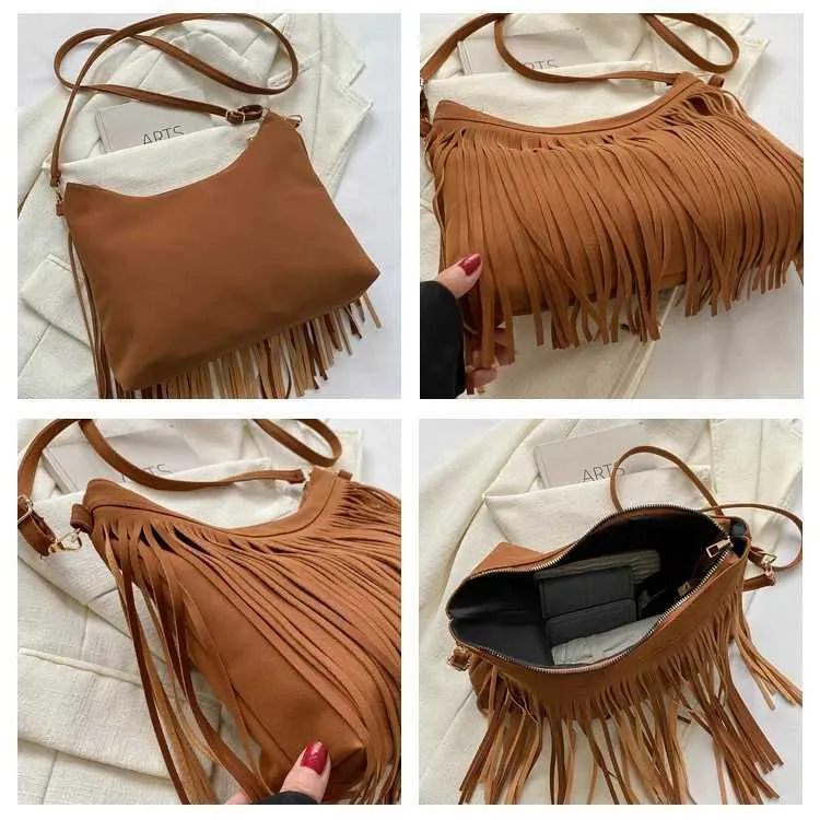 Sacs à bandoulière à pompons vintage pour femmes, grande capacité, sac à bandoulière décontracté à franges pour les voyages en plein air pour dames_voghion.com