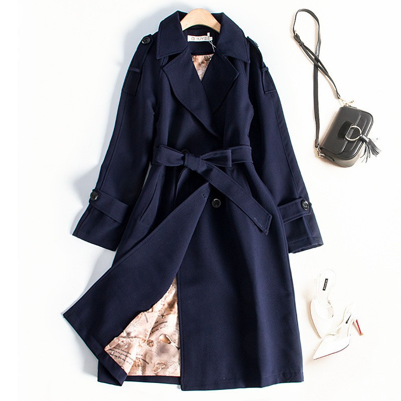 Damen 2023 Herbst und Winter 2023 Lockere Taille Mittellanger Slim Fit Temperament Trenchcoat 8525_voghion.com