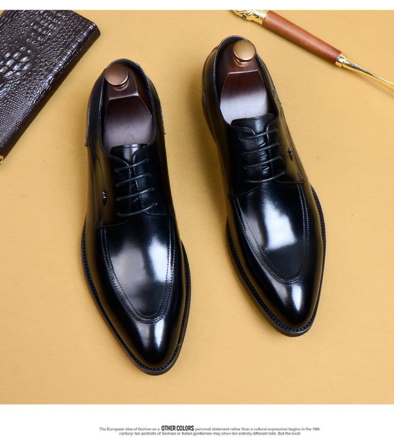 Scarpe Derby da uomo in pelle nera con lacci a punta, eleganti, da sposo, da cerimonia, da uomo, all'ingrosso_voghion.com