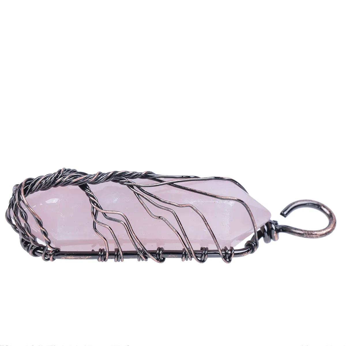 Collane con ciondolo in ametista naturale, pietra di cristallo curativa Reiki, colonna esagonale, bacchetta a doppia punta, collana fai da te_voghion.com