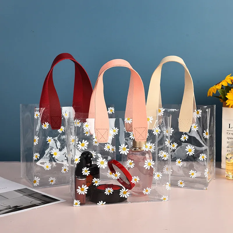 Confezione in PVC trasparente, borsa in plastica trasparente con margherite, scatola per caramelle, regalo, bomboniera, borsa per cosmetici_voghion.com