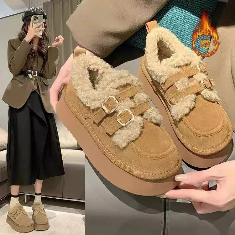 2024 New Fashionable Lazy Thick Soled For Women's Winter Outerwear, One Step Stepping Snow Cotton Shoes, Retro Plush_voghion.com