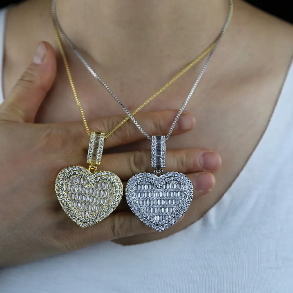 Necklaces In Stock Iced Out Bling Women Jewelry 5A White Cubic Zirconia Heart Shaped Pendant Necklace With Tennis Box_voghion.com