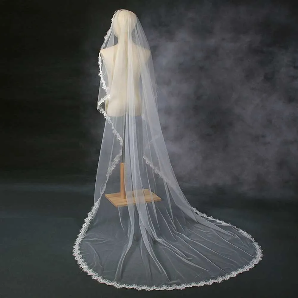 Velo di gioielli per capelli 1 livello Veli lunghi Accessori da sposa da sposa Capesante in pizzo Morbido tulle corto Veu VP98_voghion.com