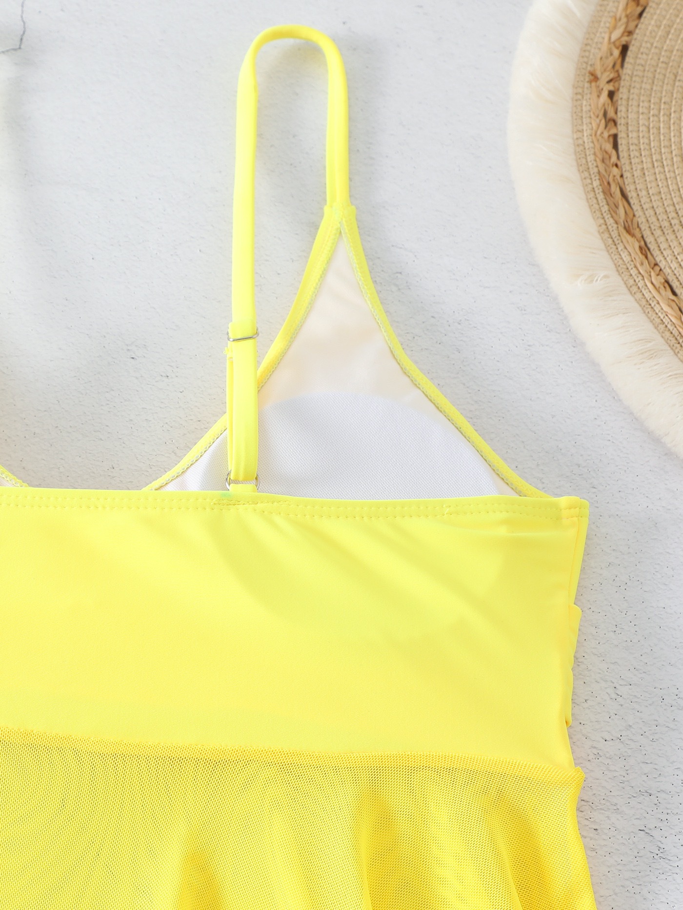 Dames Gauze Split Body High Waisted Mesh Badpak, Cross Top, Dubbele Schouderband_voghion.com