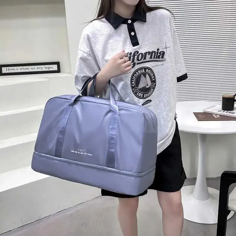 Sac de voyage imperméable pour femme, sac de sport, sac de week-end, bagage à main, avec housse pour chariot, poche pour objets mouillés, C241116_voghion.com