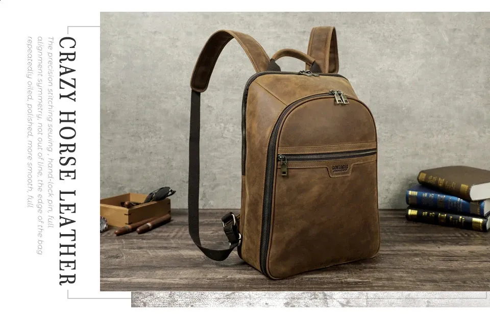 Retro Leather Laptop Backpack For Men Large Capacity Travel Bag_voghion.com
