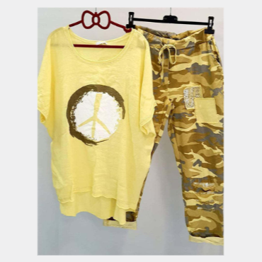 Vêtements pour femmes Nouveau T-shirt imprimé à col rond à manches courtes Pantalon de style occidental Costume deux pièces
