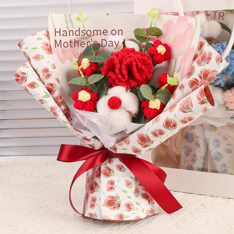 Handvävd blomsterbukett av ull solros och ros_voghion.com