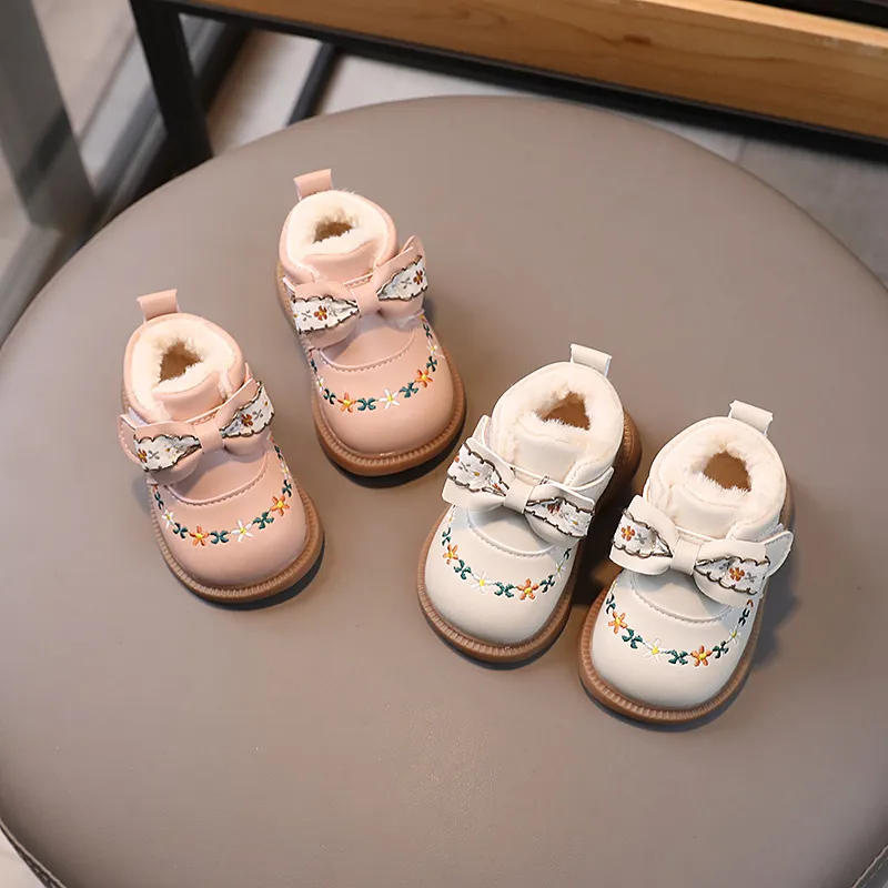 Winter Baby Girl Plush Warm Short Snow Boots Toddler Infant Bow Cotton Littlesprouts Soft Sole Kids Small Leather Shoes_voghion.com