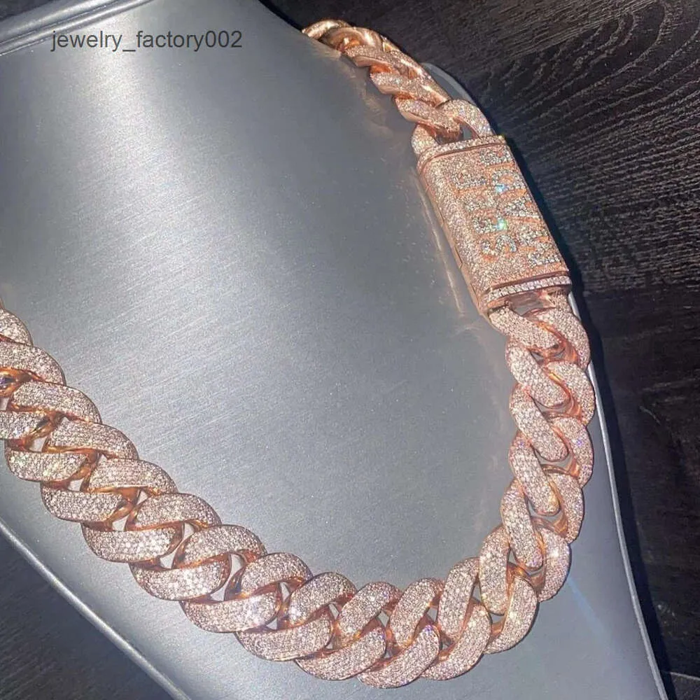 Chaîne à maillons cubains épais en argent sterling avec diamants Moissanite VVS de 20 mm, collier de 24 pouces pour hommes, mariages et fêtes de style hip-hop glacé