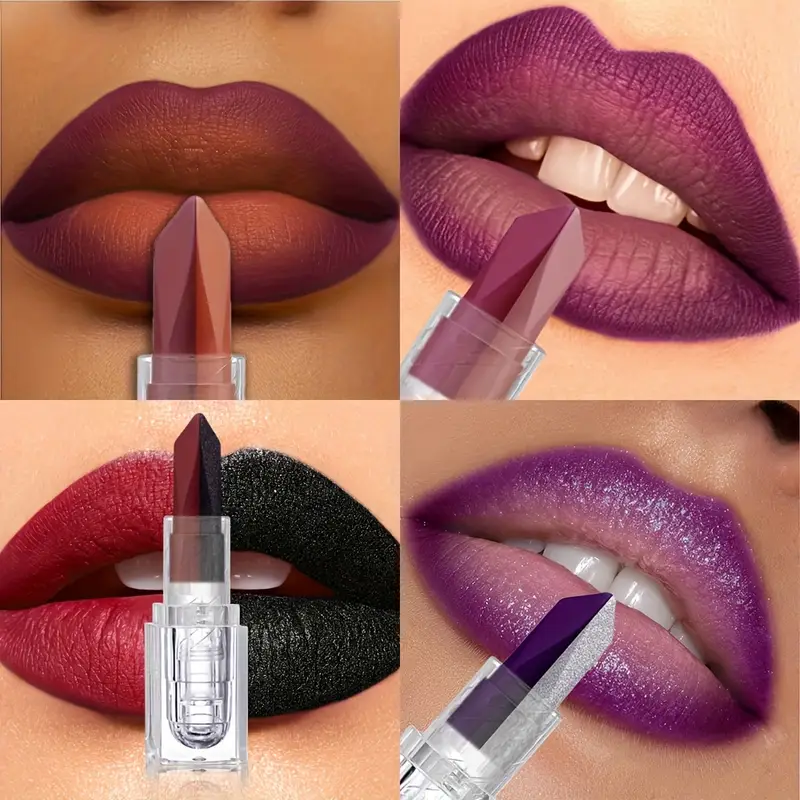 Rossetto bicolore con finitura opaca e glitter lunga durata romantico_voghion.com