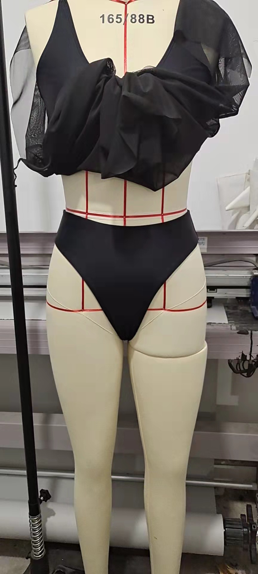 Dames Gauze Split Body High Waisted Mesh Badpak, Cross Top, Dubbele Schouderband_voghion.com