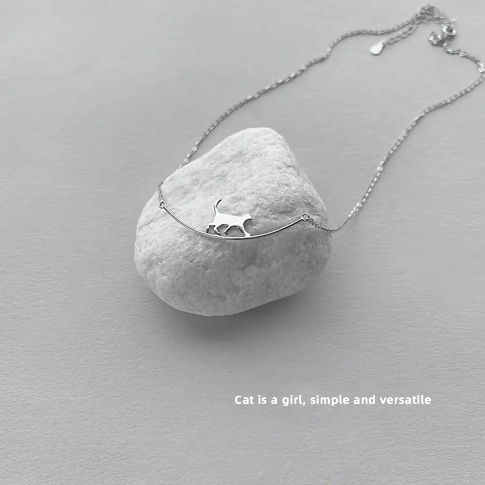 Personalized Silver Cat Pendant Necklace For Women Elegant Gift_voghion.com