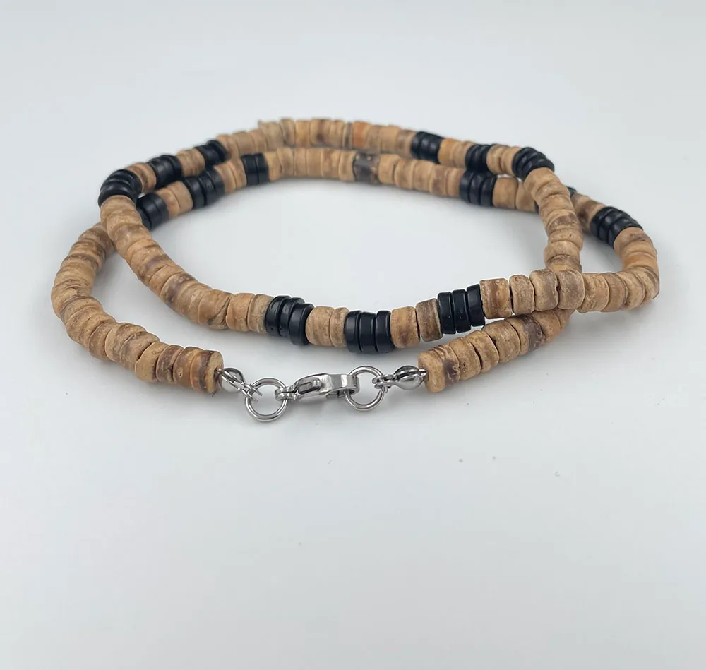Beaded Necklace For Men Coconut Shell Turquoise Tribal Design_voghion.com