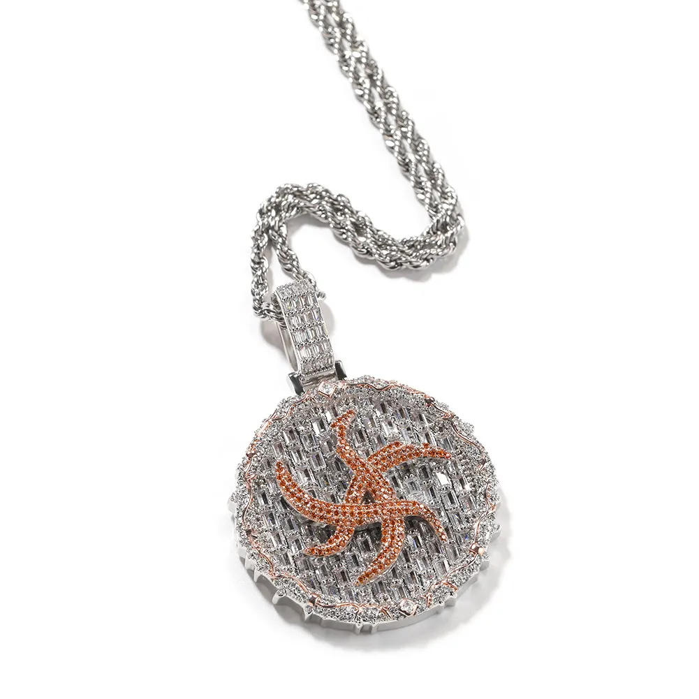Collier pendentif rond Hip Hop complet en Zircon plaqué or véritable, bijoux pour hommes_voghion.com