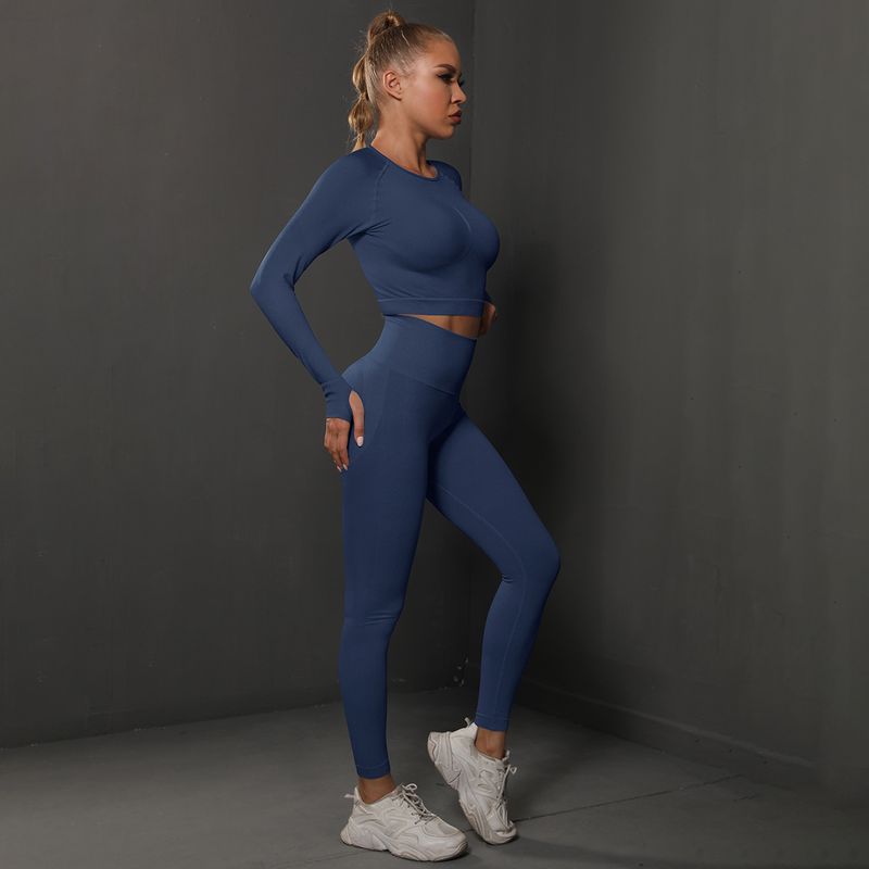 Nahtloser, pfirsichfarbener, enger Hüftlift-Yoga-Sport-Laufanzug, zweiteiliger Fiess-Anzug für Frauen_voghion.com