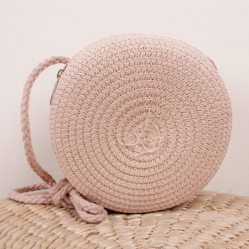 Sacs à bandoulière en paille tissée d'été pour femmes, sac à main rond en rotin fait à la main, petit sac de plage, de voyage, à bandoulière_voghion.com