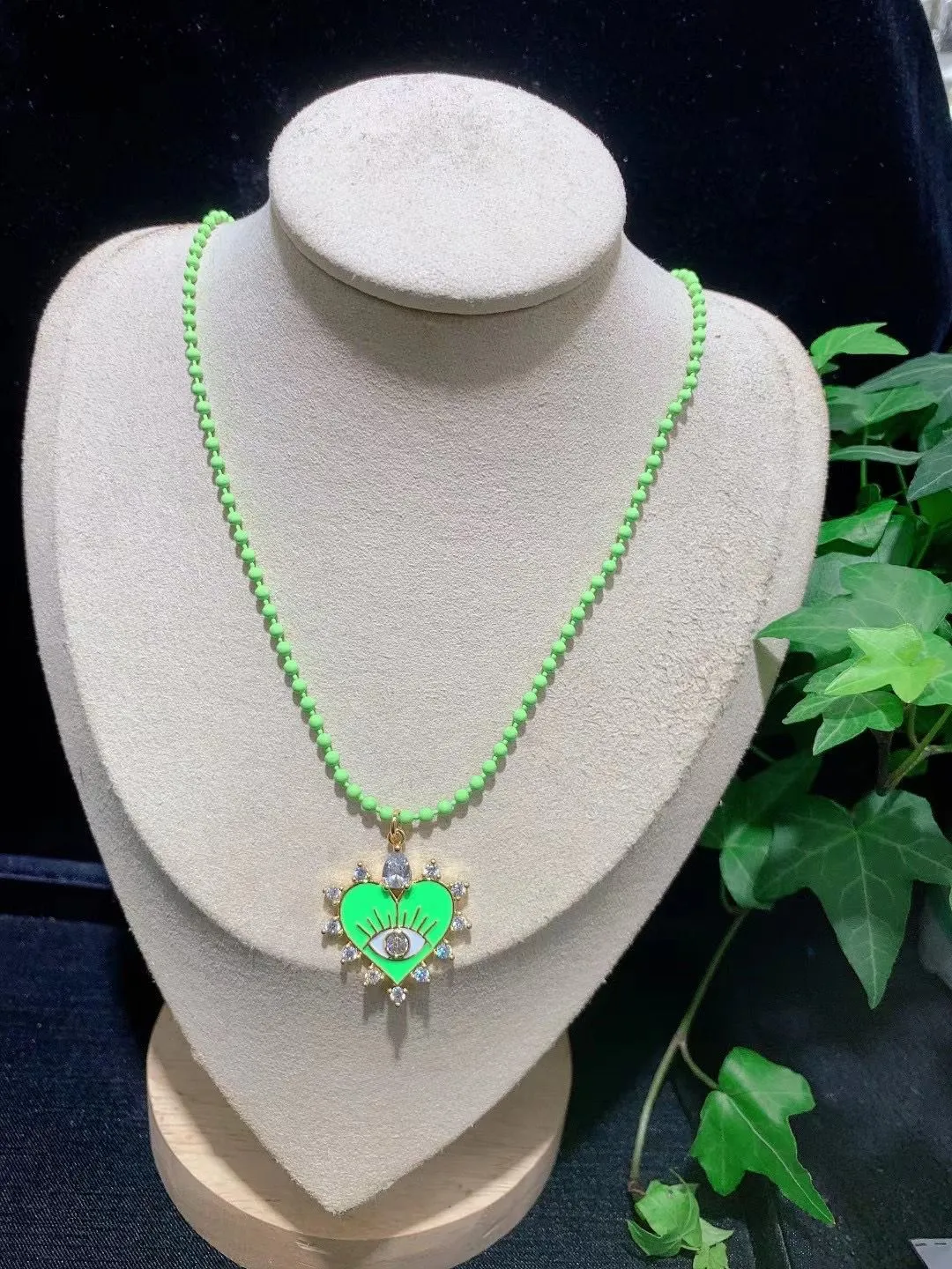 Anhänger Halsketten Farbe Emaille Kugel Perlenketten Halskette CZ Pave Auge Herz Charm Link Frauen Mädchen Schmuck GeschenkeAnhänger_voghion.com