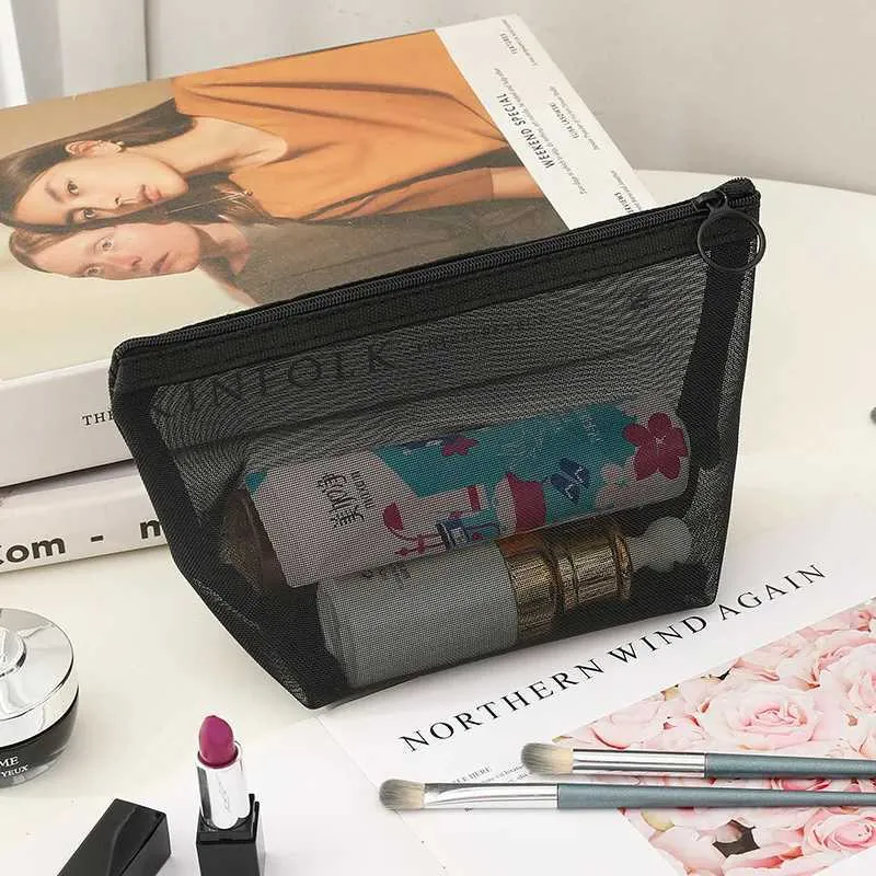 5/1 pezzo di organizer da viaggio portatile per cosmetici, piccolo, trasparente, in rete, rosso, Y241023_voghion.com