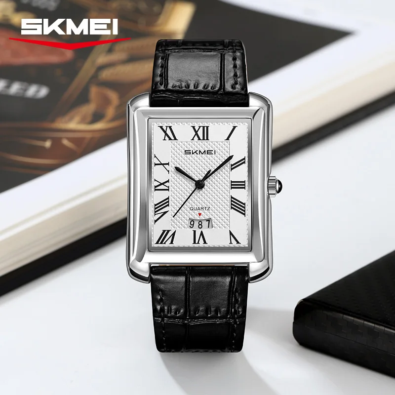 Men's Square Quartz Watch With Calendar And Leather Strap_voghion.com