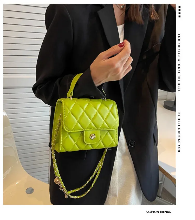 Bolso de hombro a cuadros de moda, informal, con correa de cadena, cruzado, de piel sintética, pequeño, con asa superior, 240830_voghion.com