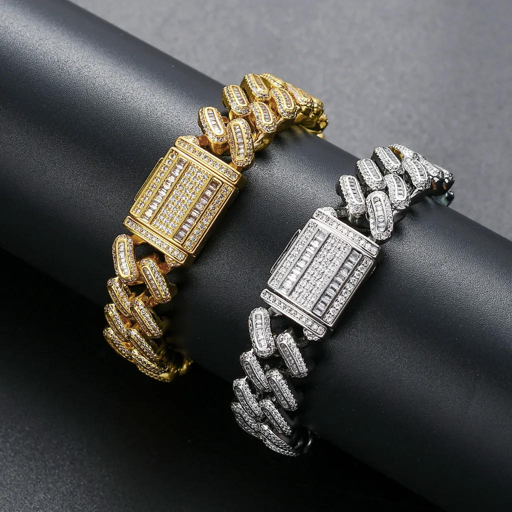 Bracciale cuban link hip hop con zirconi per uomo color argento_voghion.com