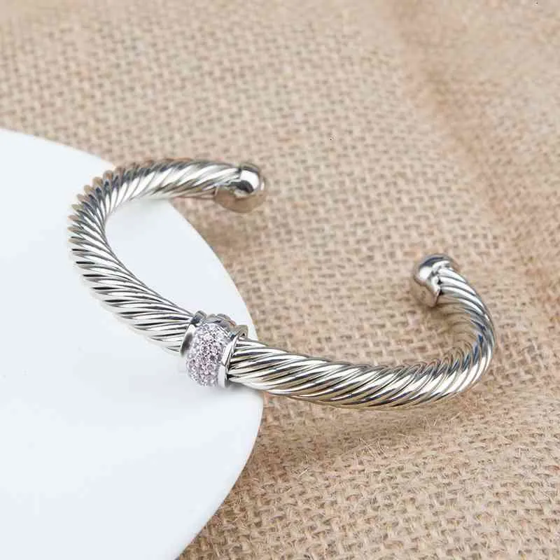 Cable Bangle Bracelet With Zircon For Women Silver Classics_voghion.com