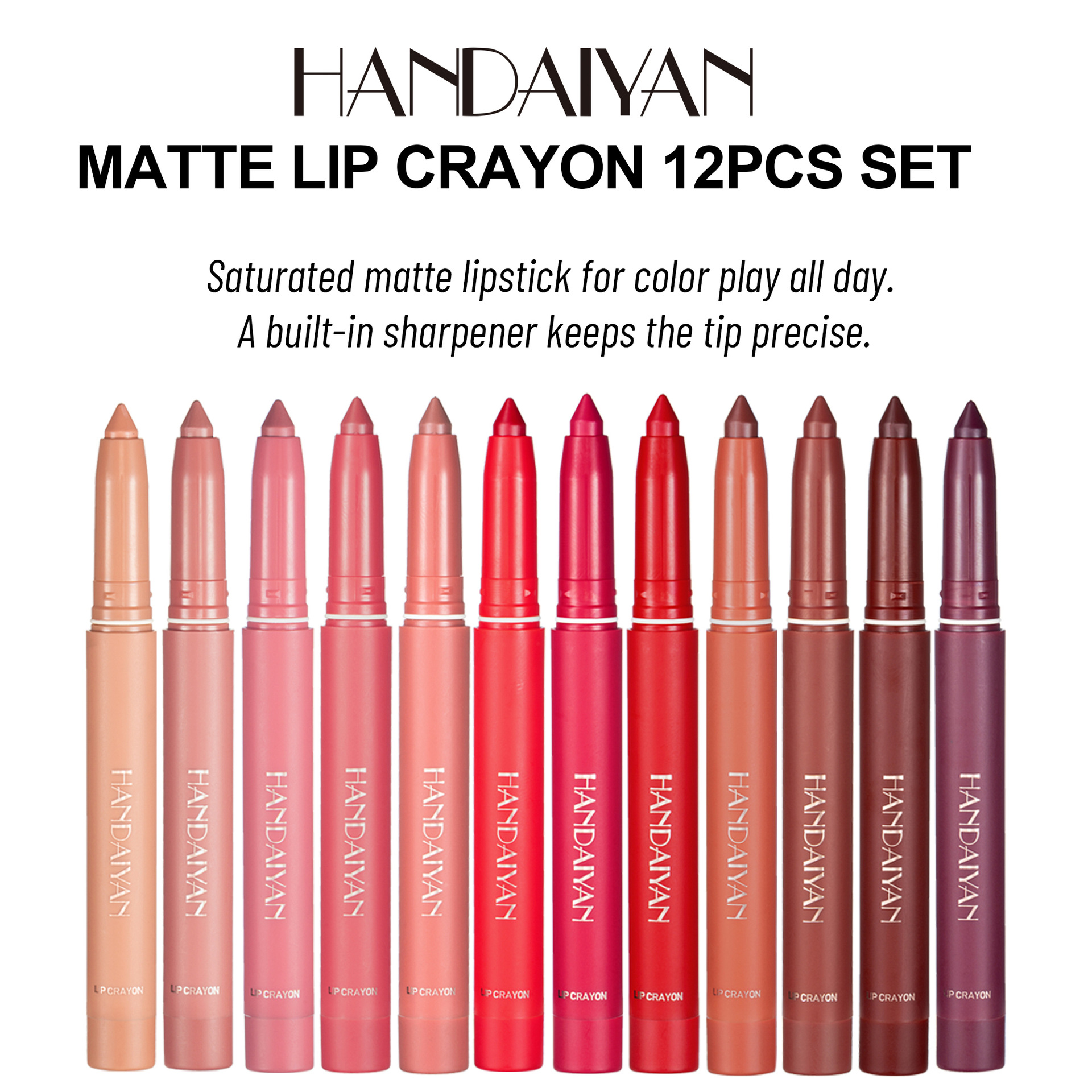 HANDAIYAN 12 color non stick cup lipstick pen lipliner set rotary cutting dual-use_voghion.com