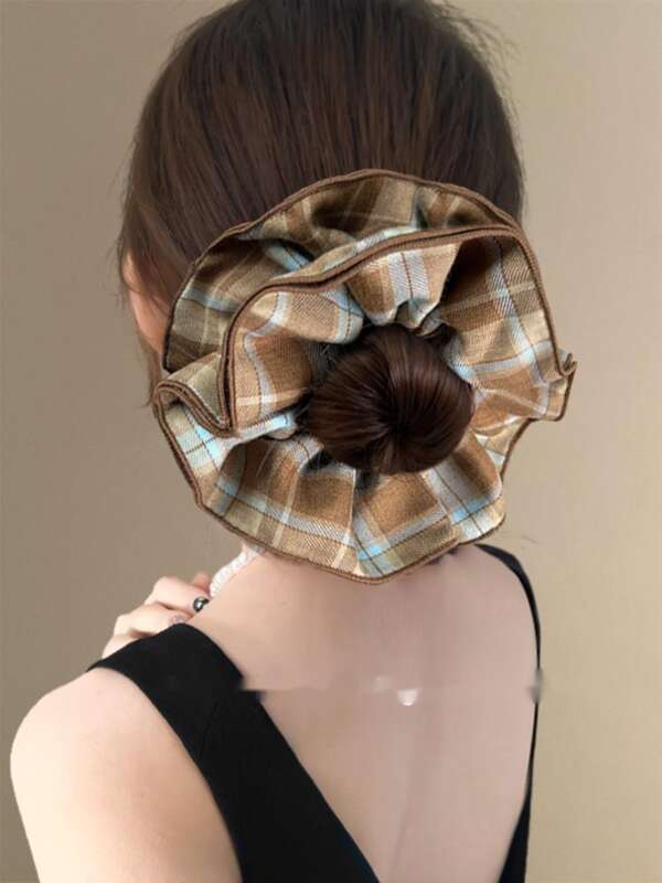Elastico per capelli a quadri rosso vino stile coreano per code_voghion.com