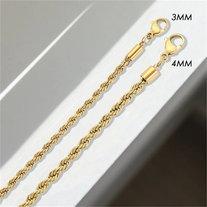 Donne Corda Catene Collane Bracciali Cavigliere 3mm 4mm 14K Oro Argento Placcato Choker Collane Twisted Hip Hop Gioielli Regali_voghion.com