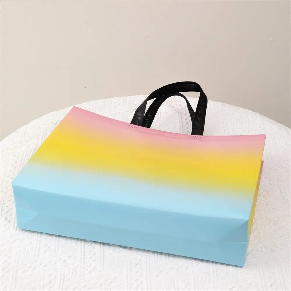 Foldable Laser Shopping Reusable Eco Tote Business Clothing Waterproof Fabric Non-woven Bag Travel Storage Handbag_voghion.com