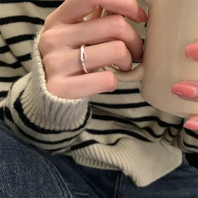 Fashion Minimalist Sterg Sier Stacked Geometric irregularity Opening Ring Adjustable for Women Trendy Jewelry Gift Wholesale_voghion.com