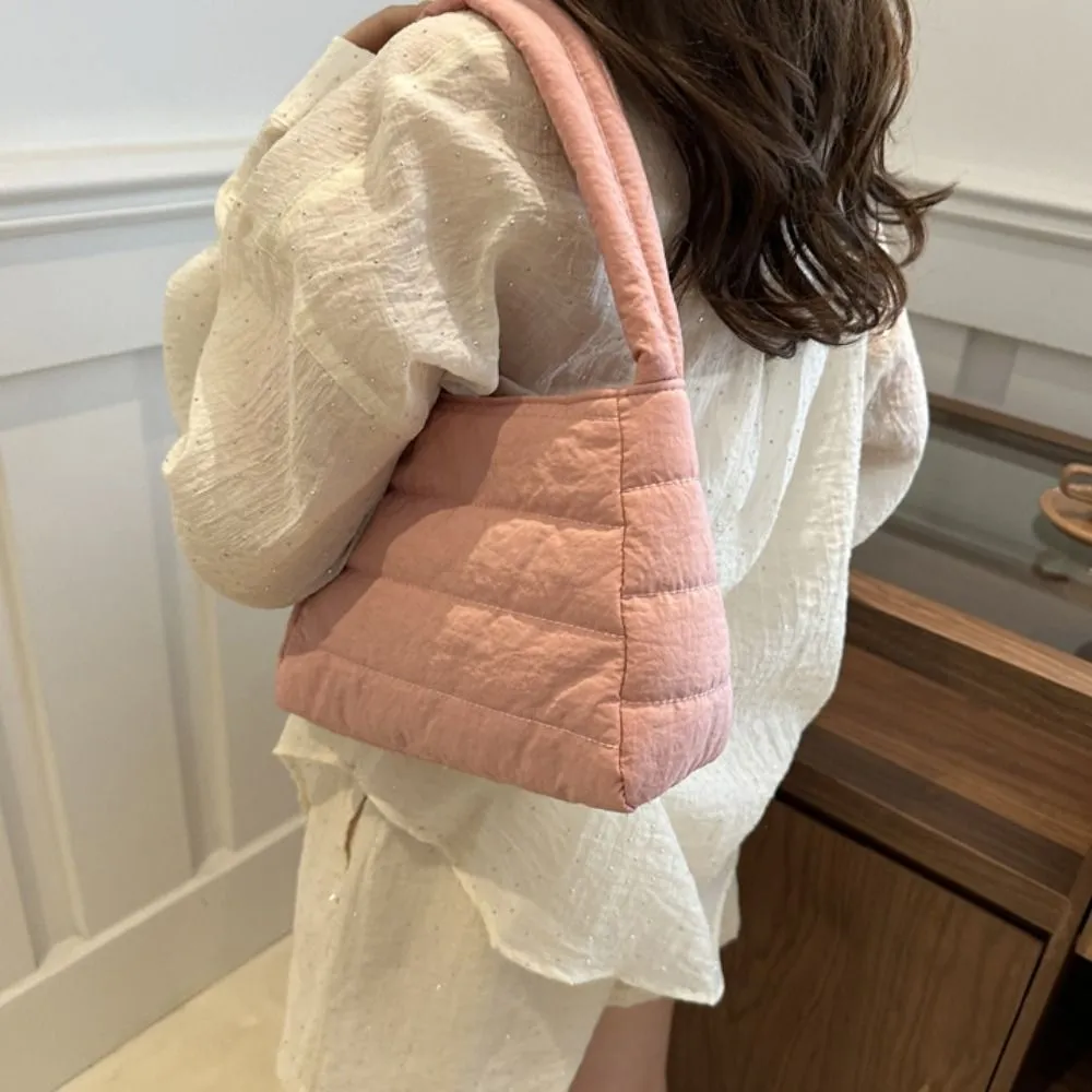 Borsa a tracolla imbottita quadrata trapuntata in nylon con spallacci larghi, imbottita sottobraccio, leggera in tela, borsa a mano per la scuola_voghion.com