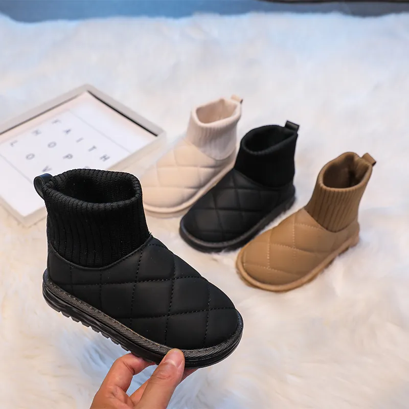 Children Sock Snow Girls Short Ankle Boots Kids Cute Sewing Autumn Winter Warm Cotton Plush Shoes for Boys Unisex PU_voghion.com