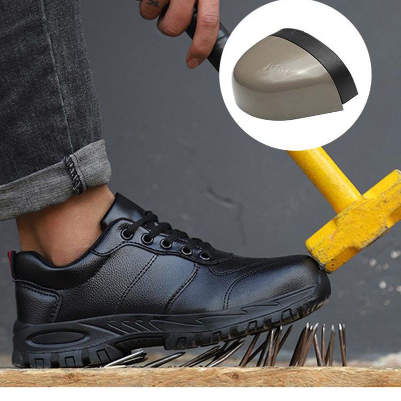 PU Leather Men Safety Anti-smash Anti-puncture waterproof Lightweight Work Sneakers Indestructible Shoes Boots_voghion.com