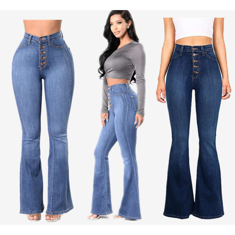 Jeans 2025, pantalones acampanados de cintura alta y caderas elevadas para mujer_voghion.com