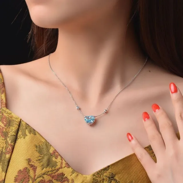Heart Pendant Necklace With Crystal Birthstone In Sterling Silver_voghion.com