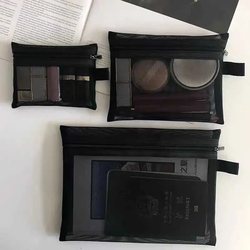 1/3 pezzo nero rete portatile da viaggio organizer per toilette rossetto portaoggetti borsa trasparente per il trucco S/M/L_voghion.com