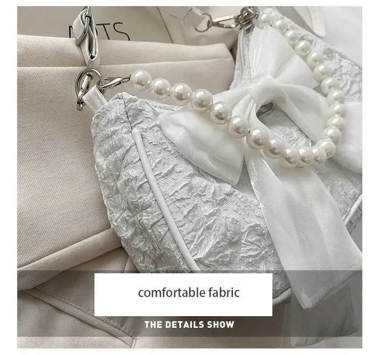 Sommer Neue Frauen Perle Handtasche Modische Trendy Bowknot Plissee Weibliche Umhängetaschen Nette Vielseitige Einzelne Schulter_voghion.com
