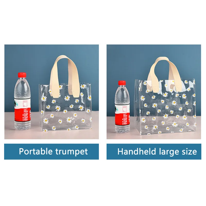 Confezione in PVC trasparente, borsa in plastica trasparente con margherite, scatola per caramelle, regalo, bomboniera, borsa per cosmetici_voghion.com