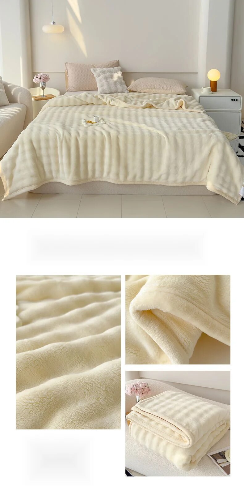 Light luxury high-end rabbit plush double-sided plush, thickened multi-functional air conditioning lunch break cover_voghion.com
