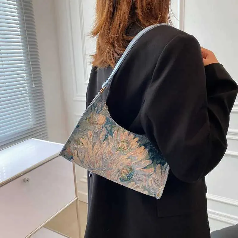 Moda Vintage Donna Olio Dipinto Design Spalla Signore Semplice wer Femminile Ascella Hobos Borse Piccola Frizione Borsa a Mano_voghion.com