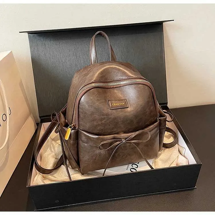 Retro Pu Rucksack Frauen Casual Solide Leder Kleine Schulter Taschen Große Kapazität Täglichen Pendeln Tragbare Packs Dame Griff_voghion.com